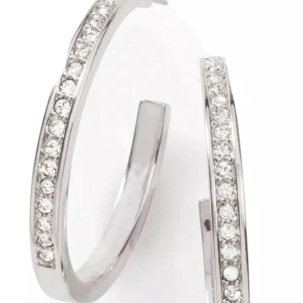Touchstone Crystal Silver Sparkling Hoop Earrings